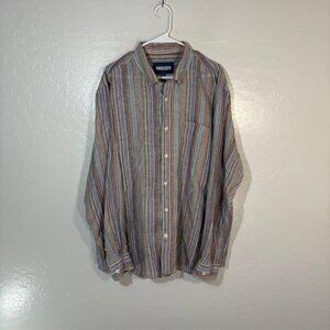 32 Bar Blues Shirt Mens 2XL Multicolor Striped 100% Linen Button Down Casual